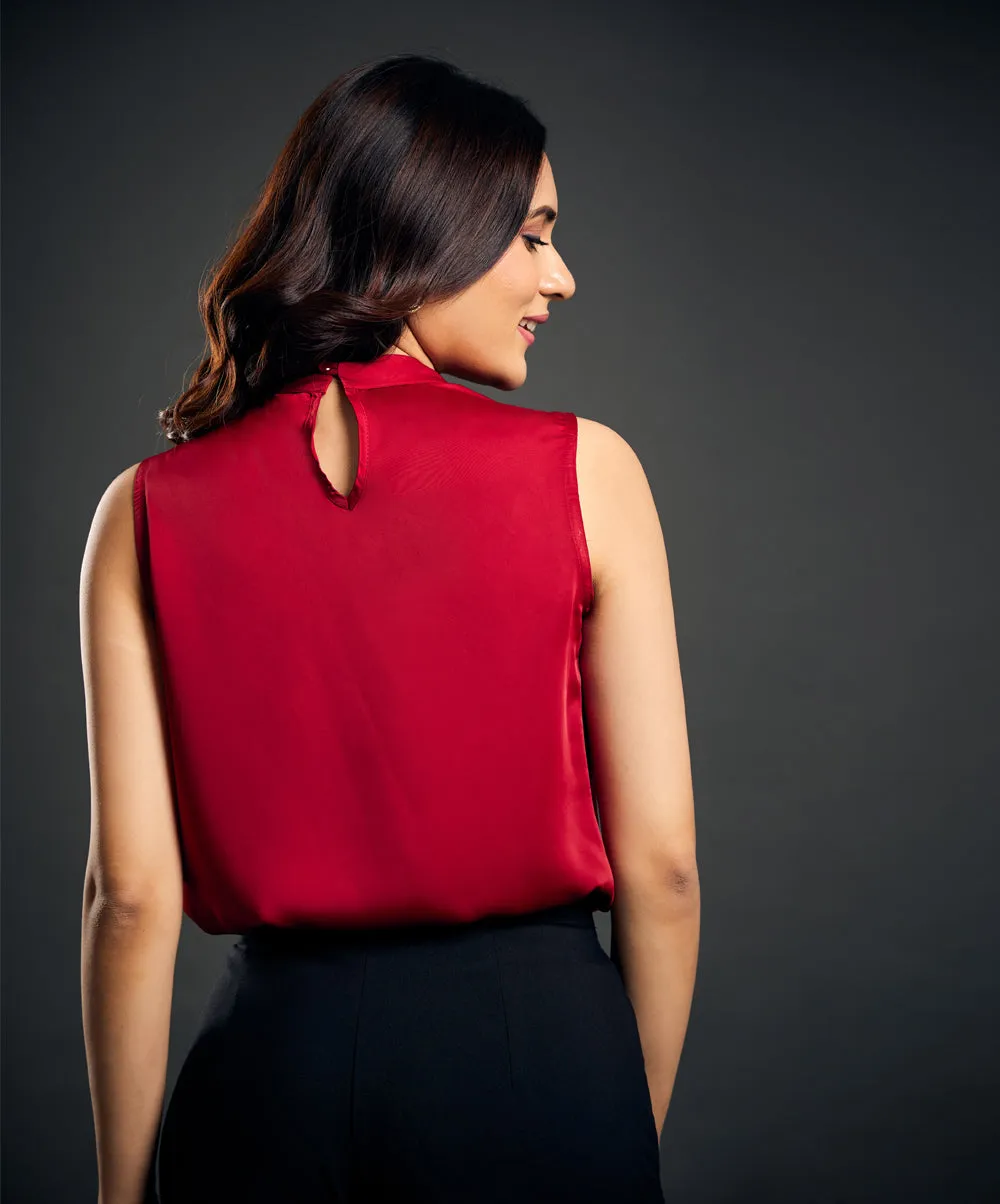 High Neck Sleeveless Satin Top