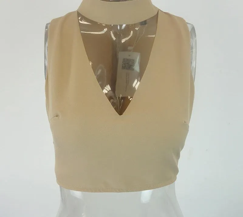 high neck white halter girls 90's cropped tank top Summer sexy v neck sleeveless women short crop tops