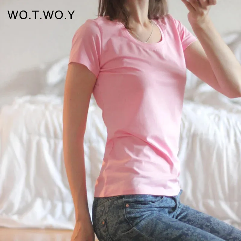 High Quality 21 Candy Color Cotton Basic T-shirt Women Casual O-neck Female T Shirt For Women Short Sleeve Female Tops 001