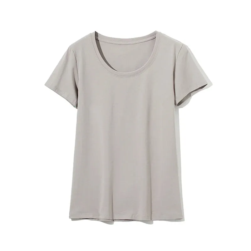 High Quality 21 Candy Color Cotton Basic T-shirt Women Casual O-neck Female T Shirt For Women Short Sleeve Female Tops 001