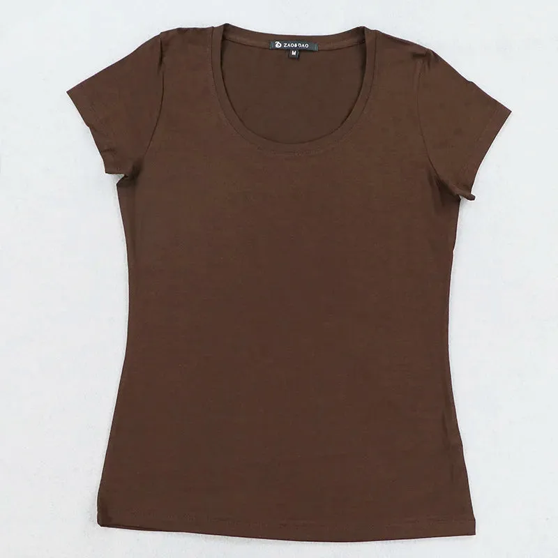 High Quality 21 Candy Color Cotton Basic T-shirt Women Casual O-neck Female T Shirt For Women Short Sleeve Female Tops 001