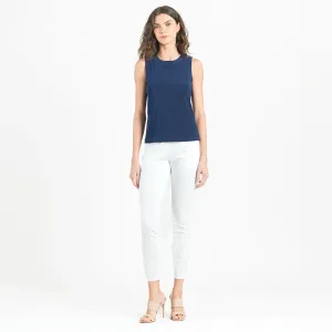 High Scoop Neck Knit Tank - Navy