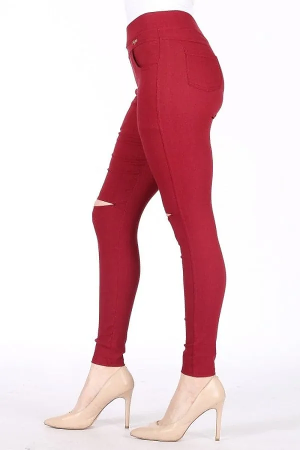High Waist Super Stretch Skinny Jeggings Pants Burgundy - Pack of 6