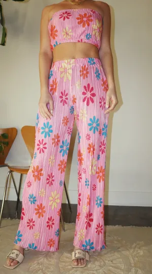 High Waisted Floral Plisse Pants