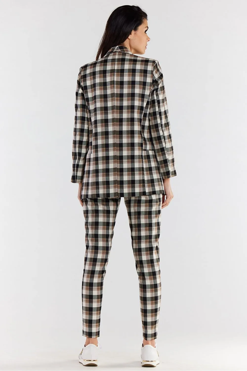 High-Waisted Tapered Plaid Trousers