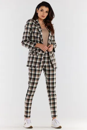 High-Waisted Tapered Plaid Trousers