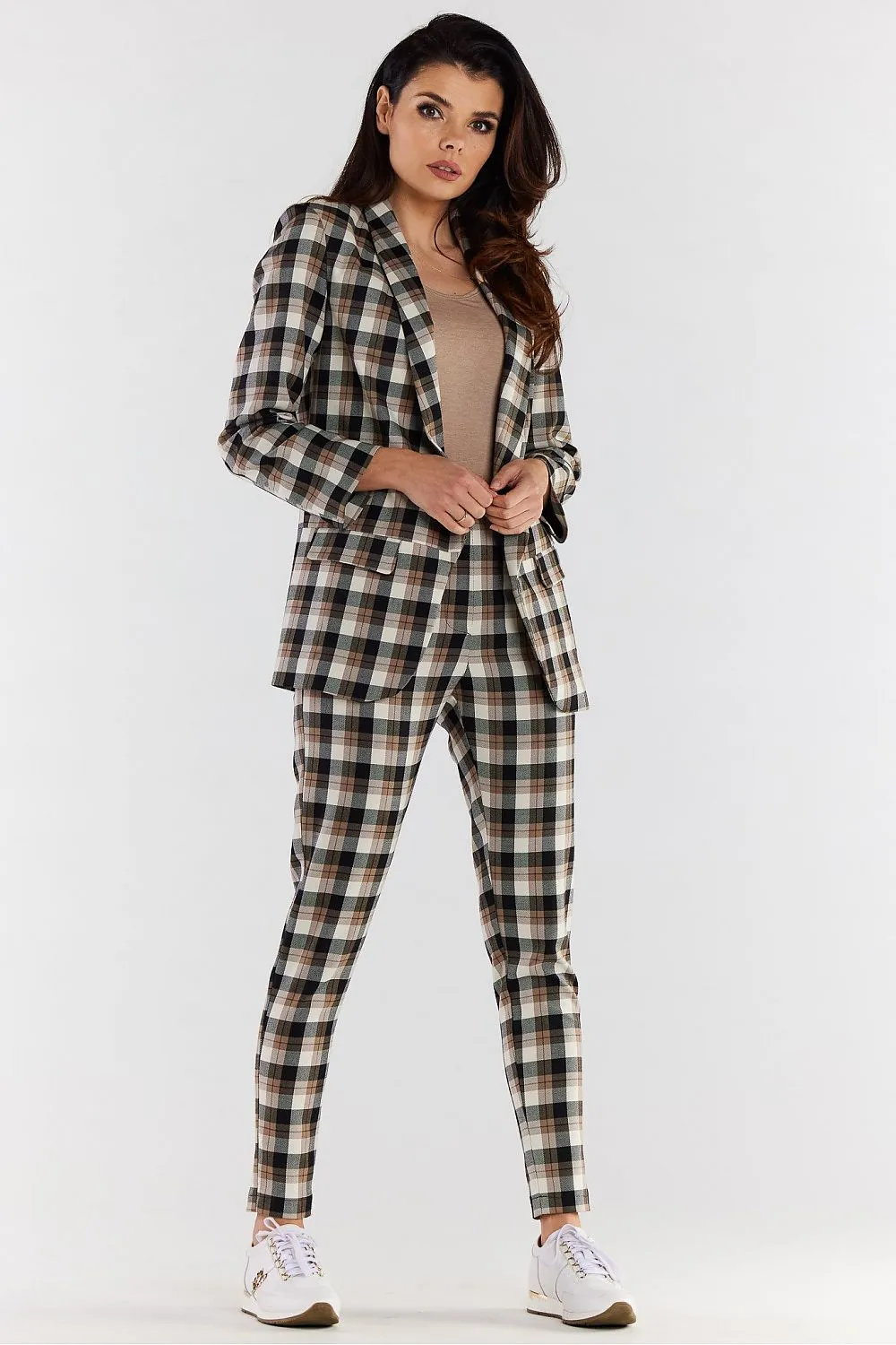 High-Waisted Tapered Plaid Trousers