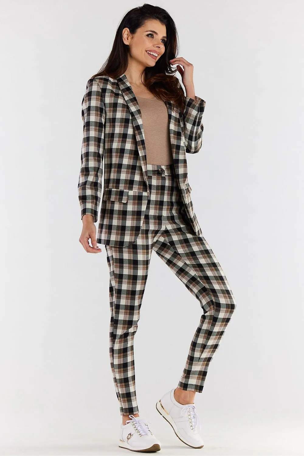 High-Waisted Tapered Plaid Trousers