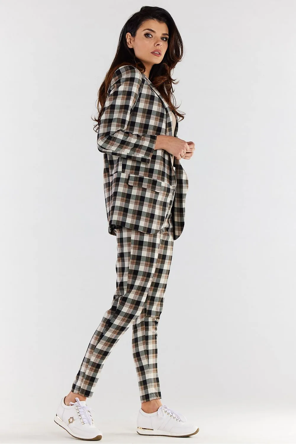 High-Waisted Tapered Plaid Trousers