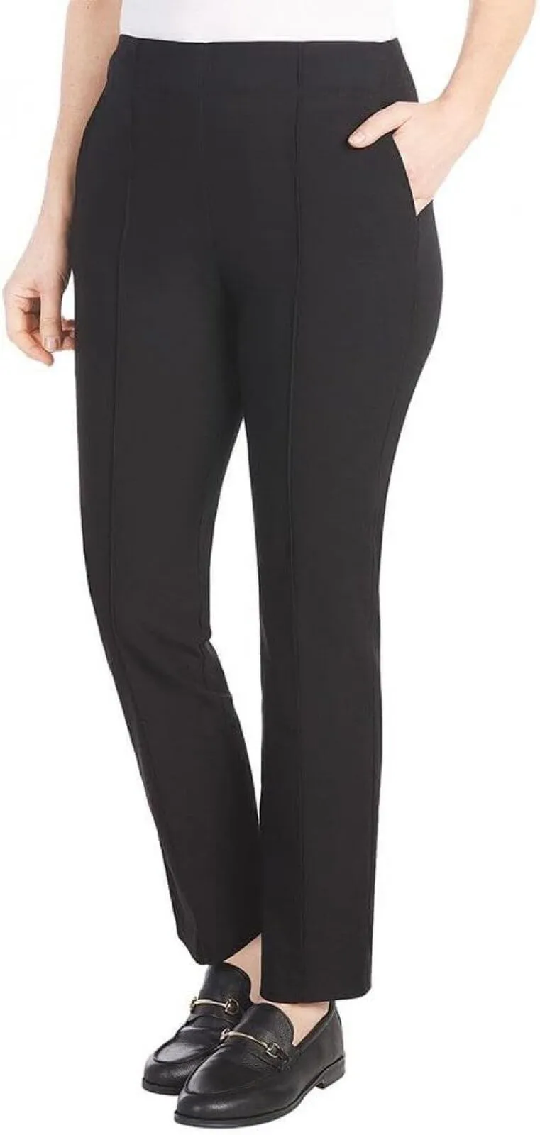 Hilary Radley Womens Ponte Pull-On Mid Rise Slim Leg Pants 1797446 Black M