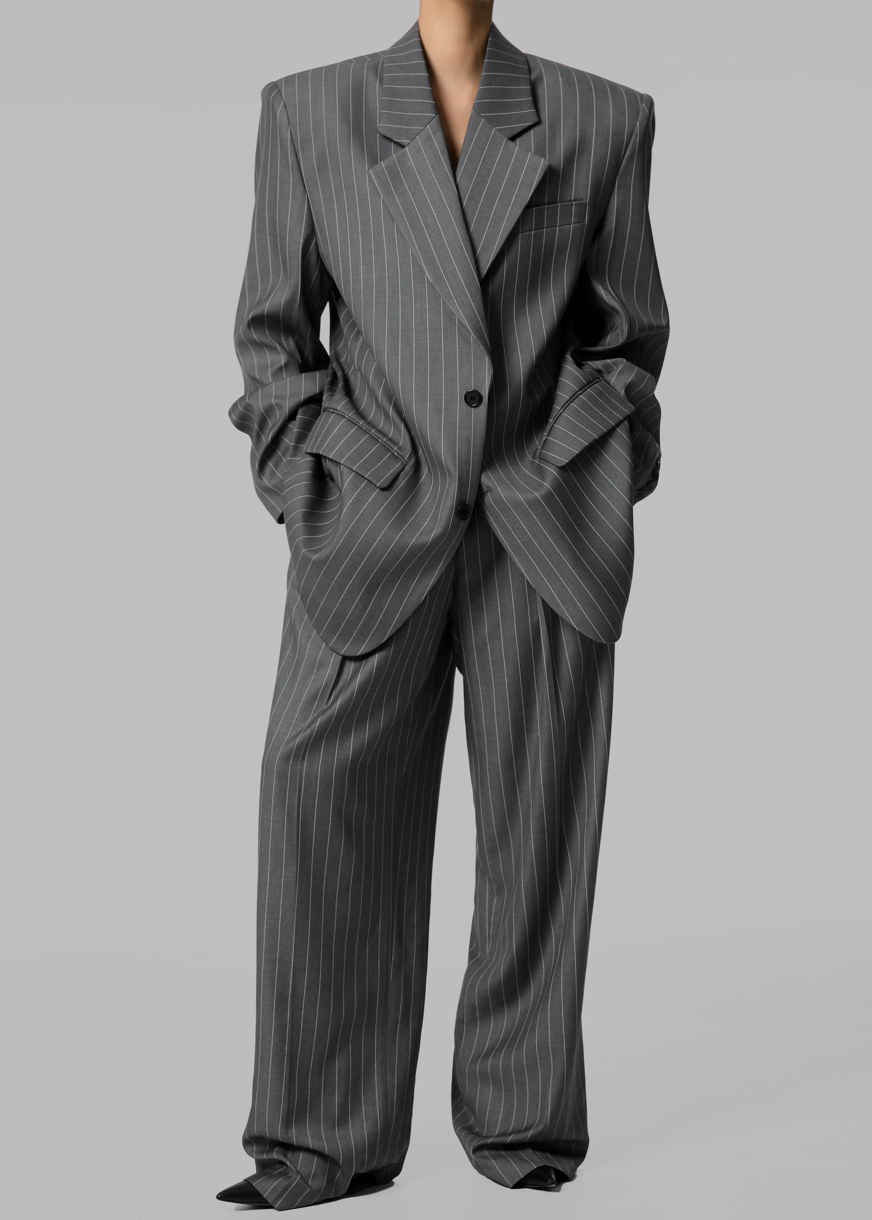 Holland Padded Shoulder Blazer - Charcoal/White Pinstripe