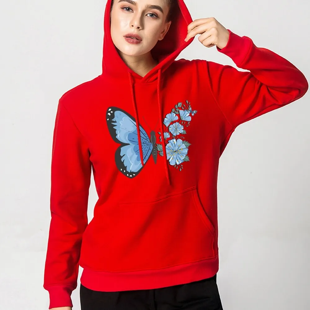 Hoodie Women's Fashion Sports Pullover Fall Long Sleeve Base Pullover Girls Casual Sports Hoodie Butterfly Print Tops