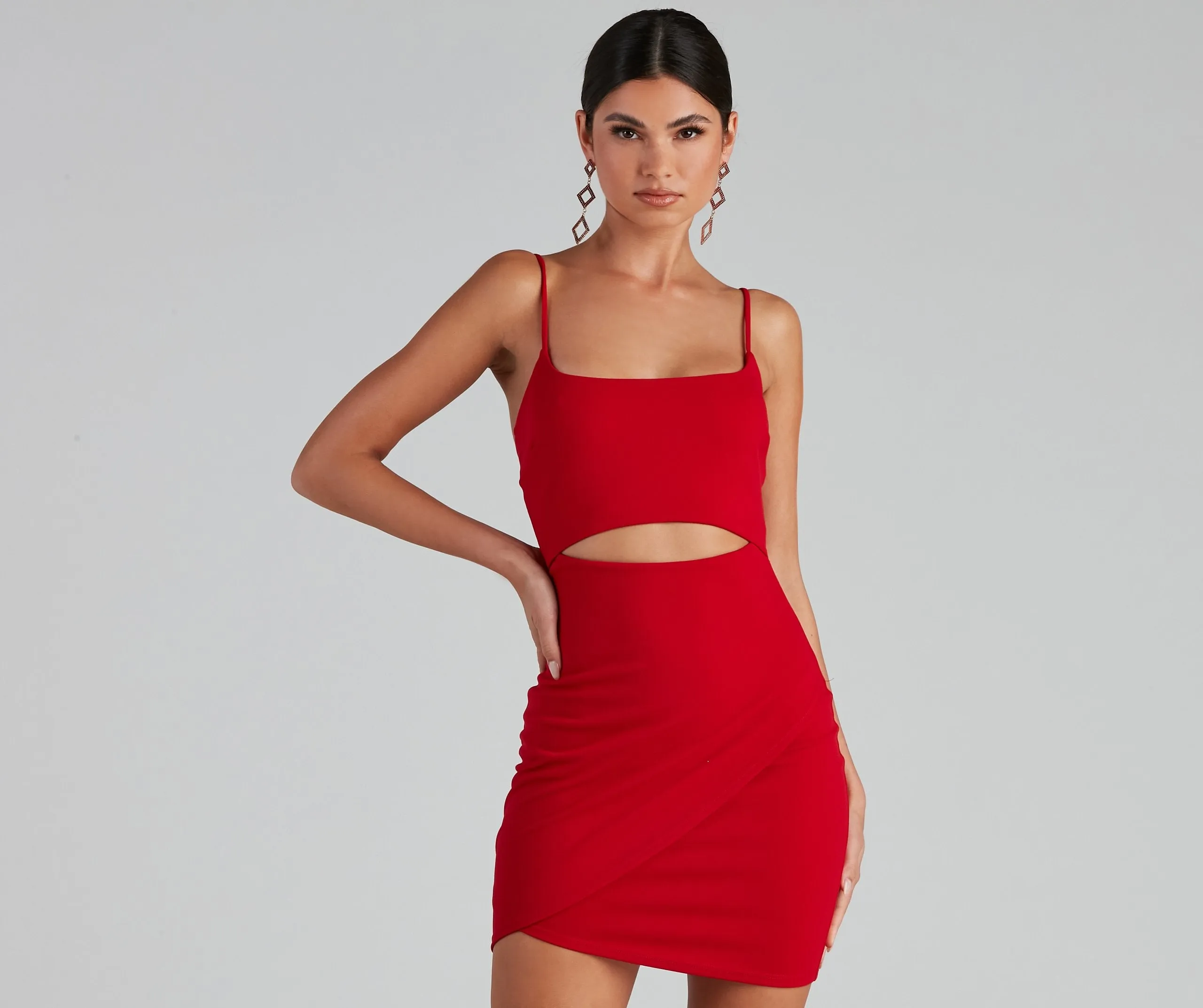In The Club Charming Square Neck Cutout Dress
