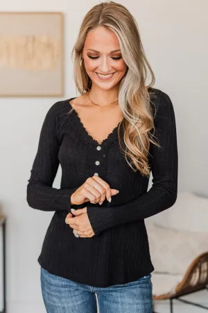 Into Bliss Long Sleeve Knit Top- Black