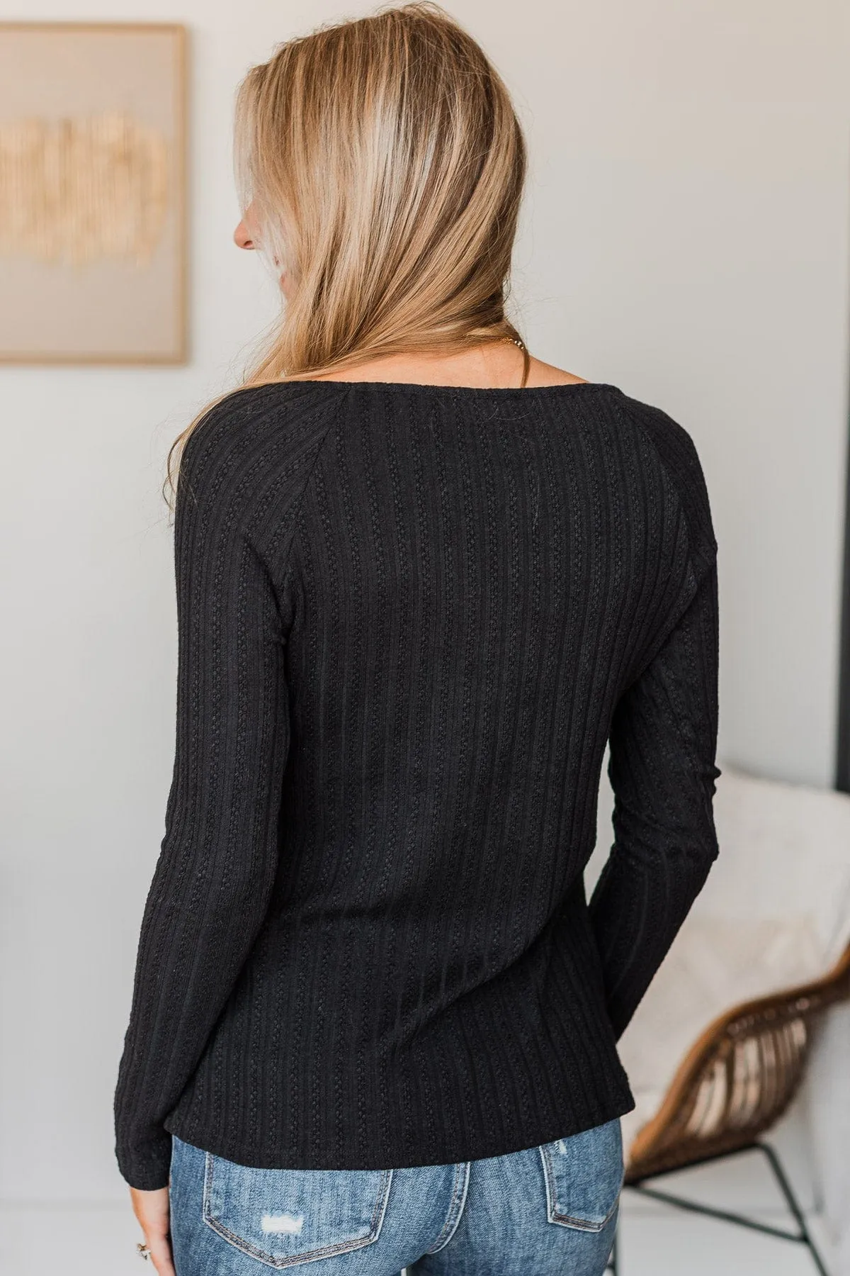 Into Bliss Long Sleeve Knit Top- Black