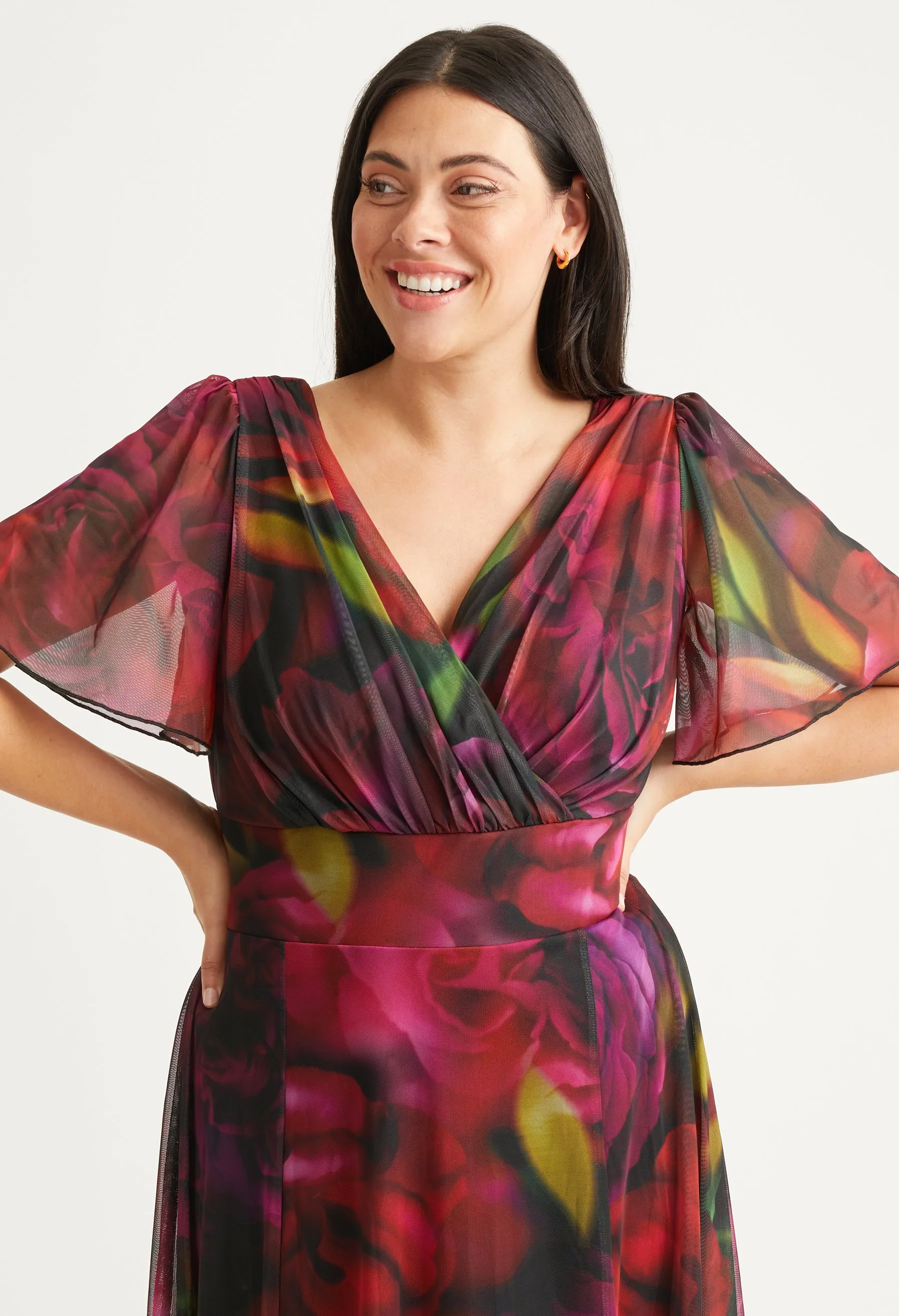 Isabelle Curve  Angel Sleeve Maxi Dress