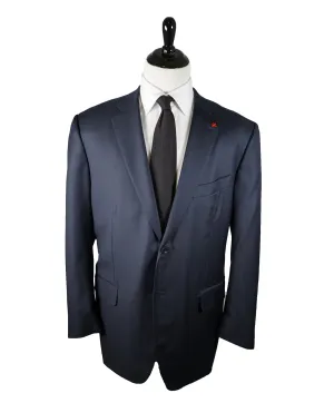 ISAIA - Solid Navy Suit With Logo Detailing & Pin - 50L