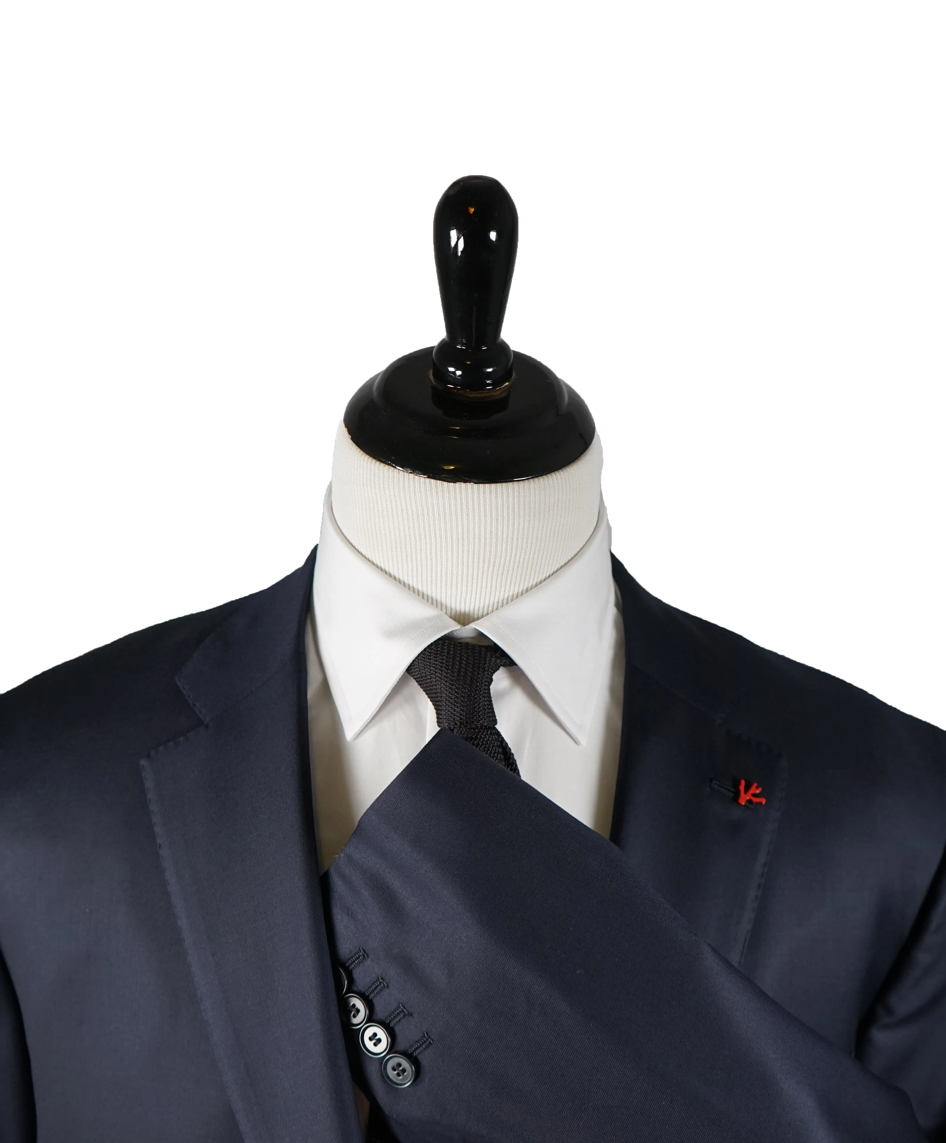 ISAIA - Solid Navy Suit With Logo Detailing & Pin - 50L