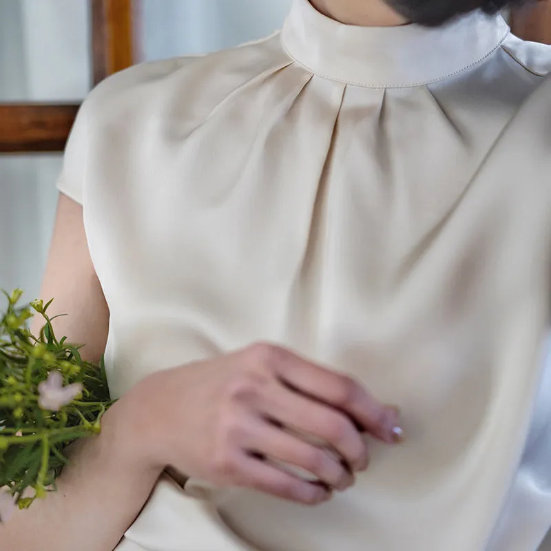 Ivory elegant shiny high neck tops