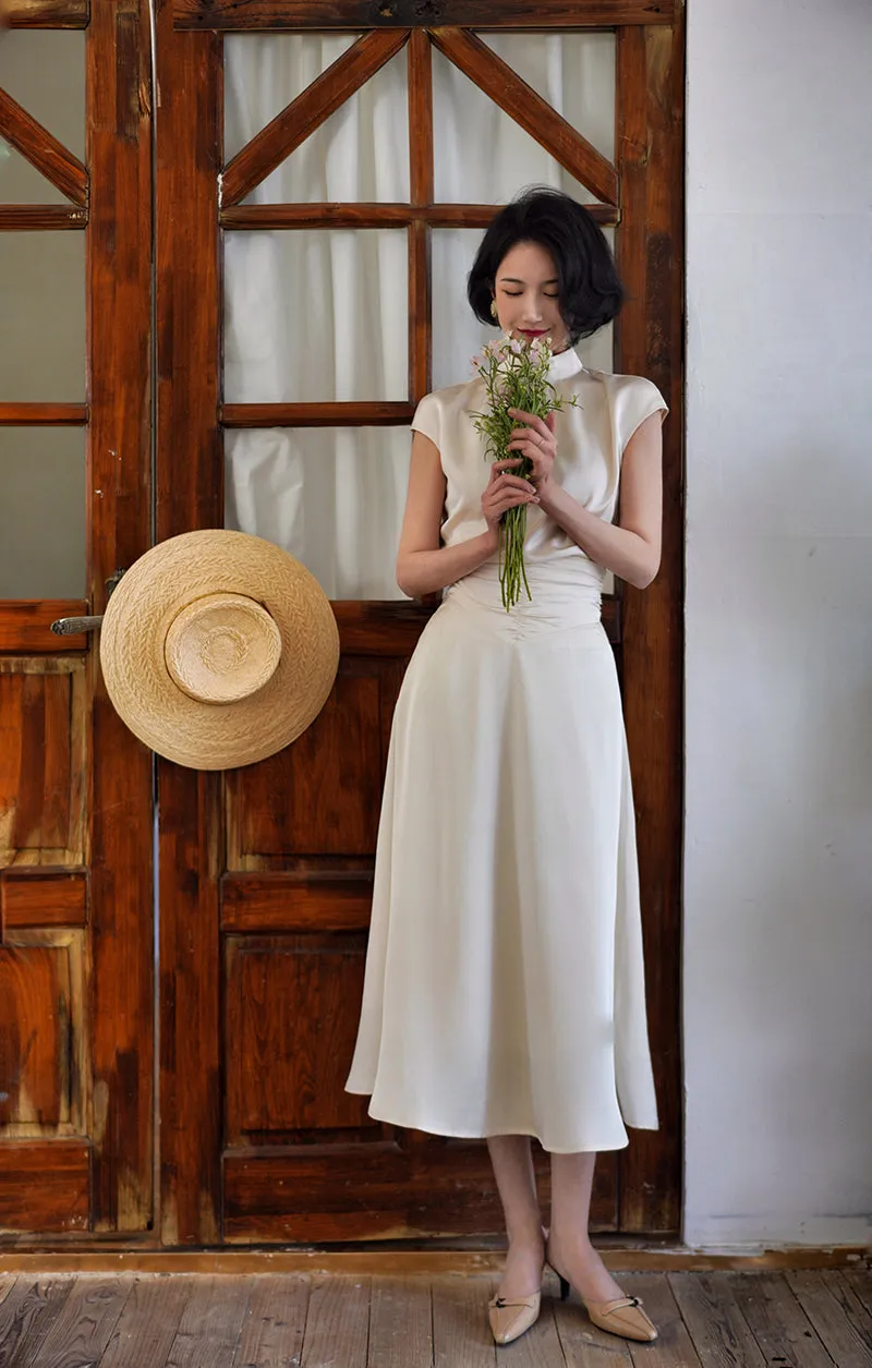 Ivory elegant shiny high neck tops