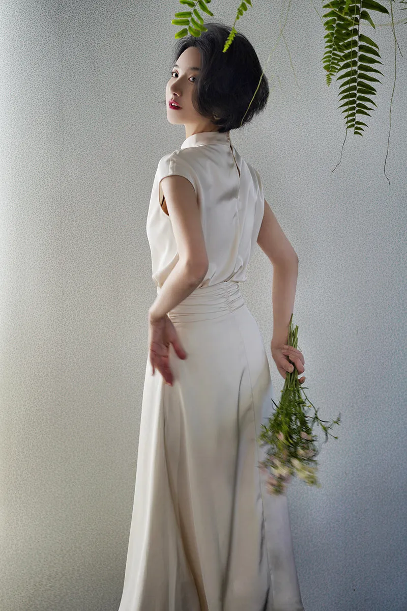 Ivory elegant shiny high neck tops
