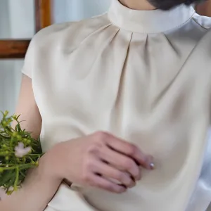 Ivory elegant shiny high neck tops