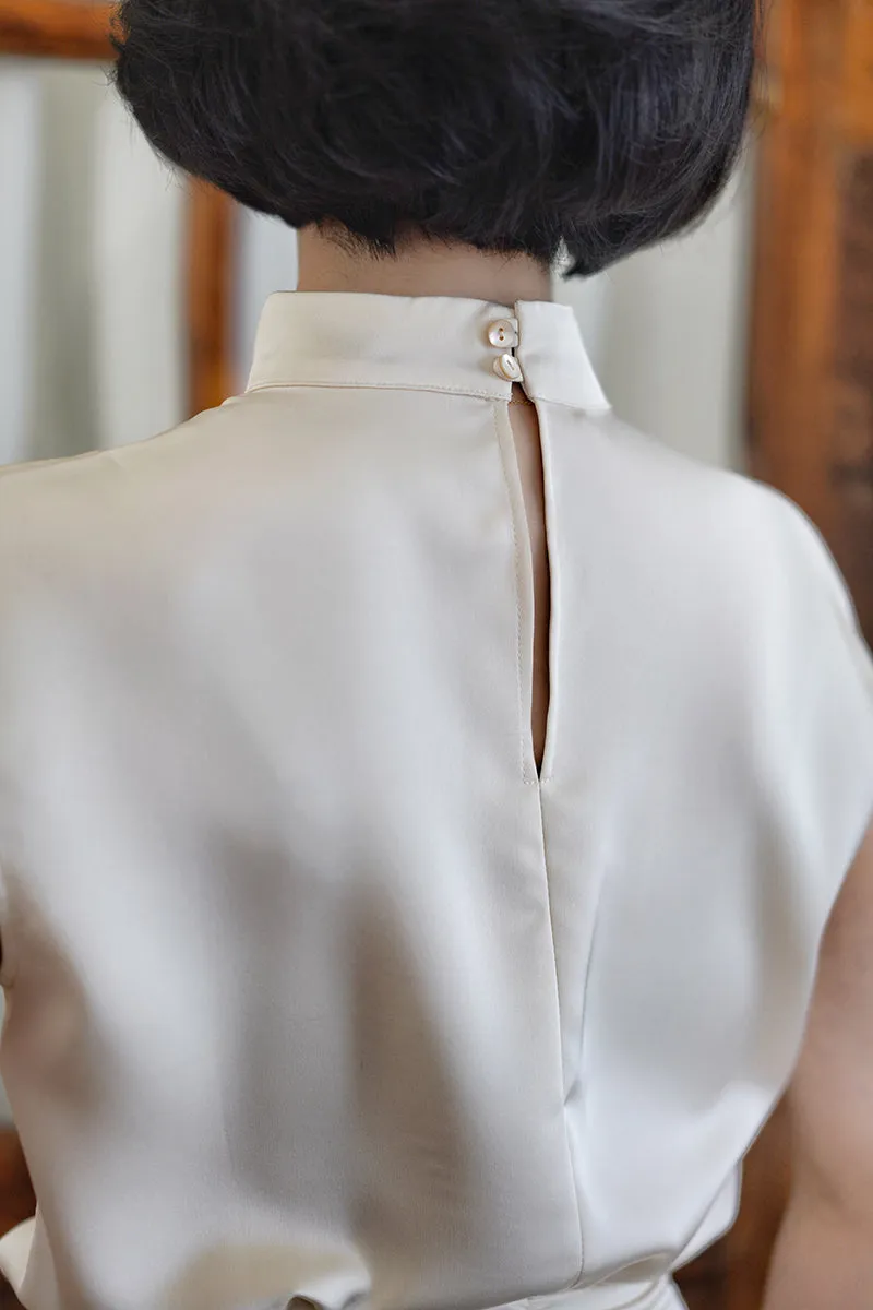 Ivory elegant shiny high neck tops