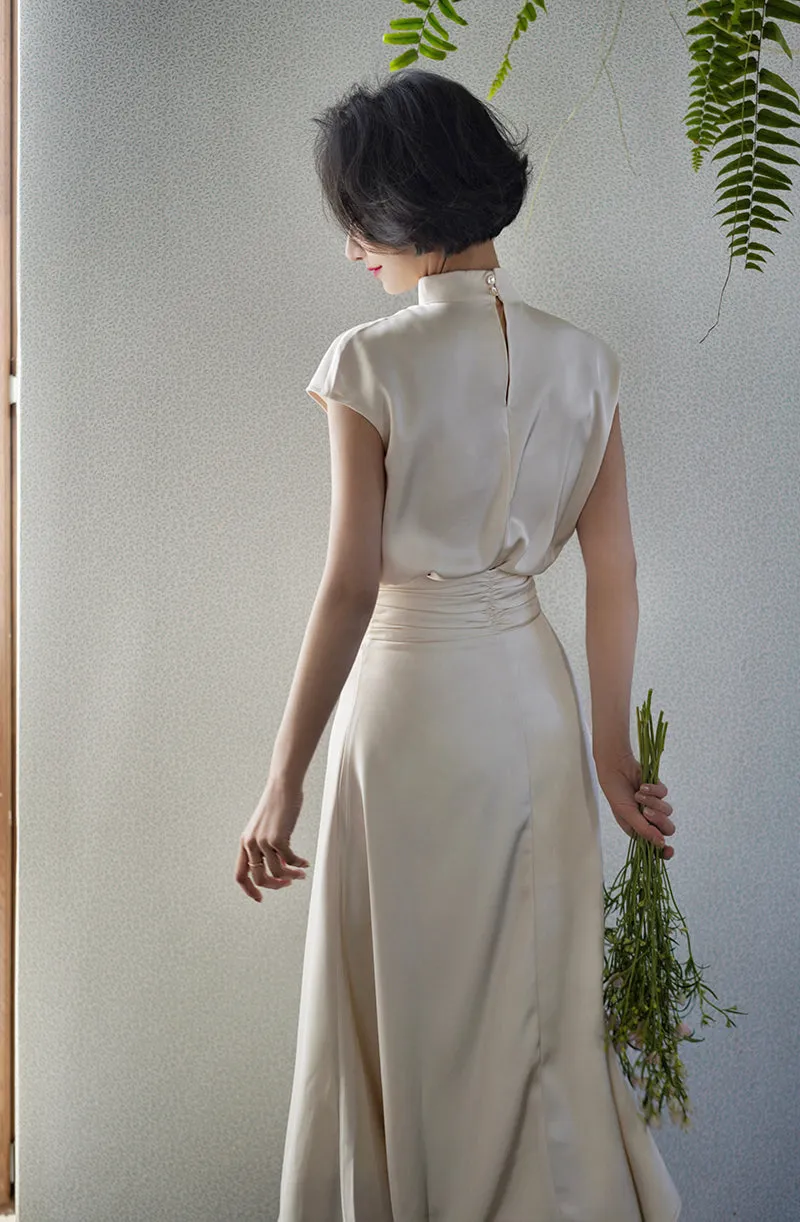 Ivory elegant shiny high neck tops