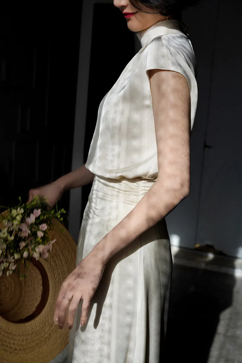 Ivory elegant shiny high neck tops