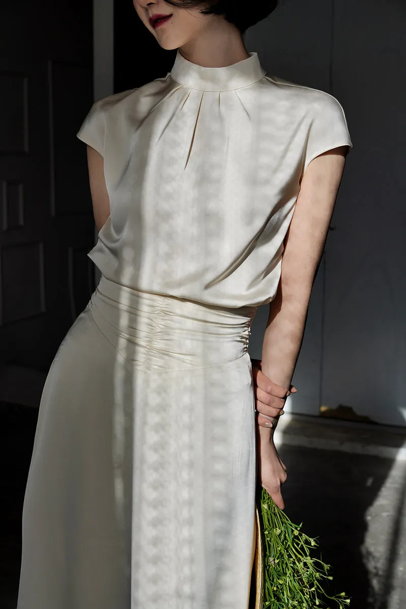 Ivory elegant shiny high neck tops
