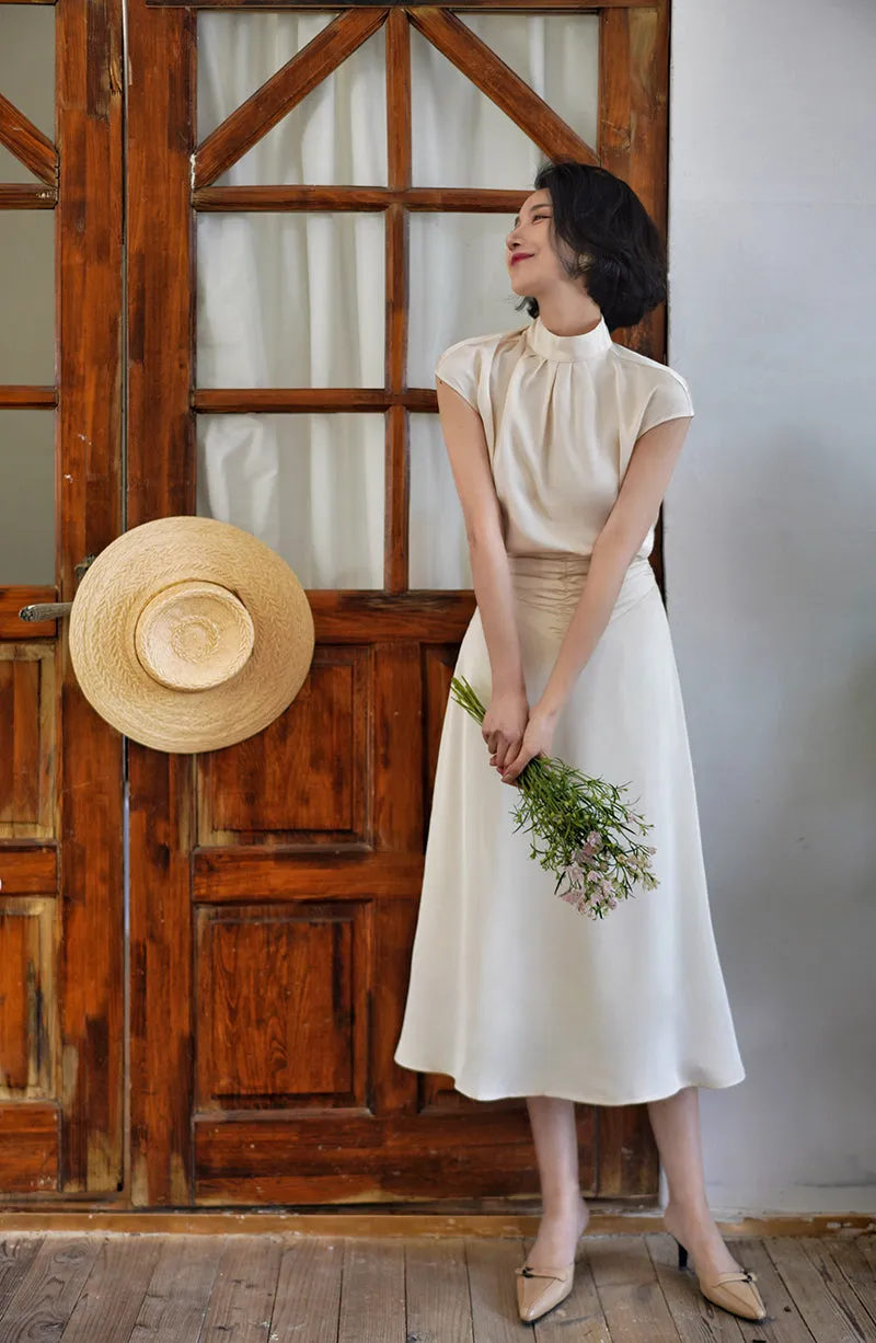 Ivory elegant shiny high neck tops