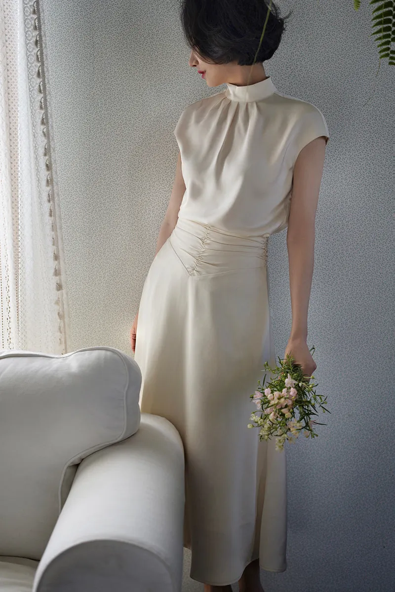 Ivory elegant shiny high neck tops