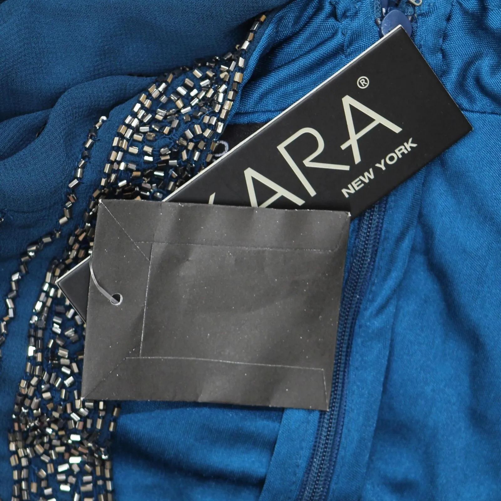 J Kara Womens 3/4 Sleeve V-Neck Beaded Faux Wrap Long Dress Teal Blue / Black  8