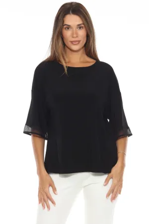 Joseph Ribkoff Black Sheer Sleeve Insert Crew Neck Top 244109