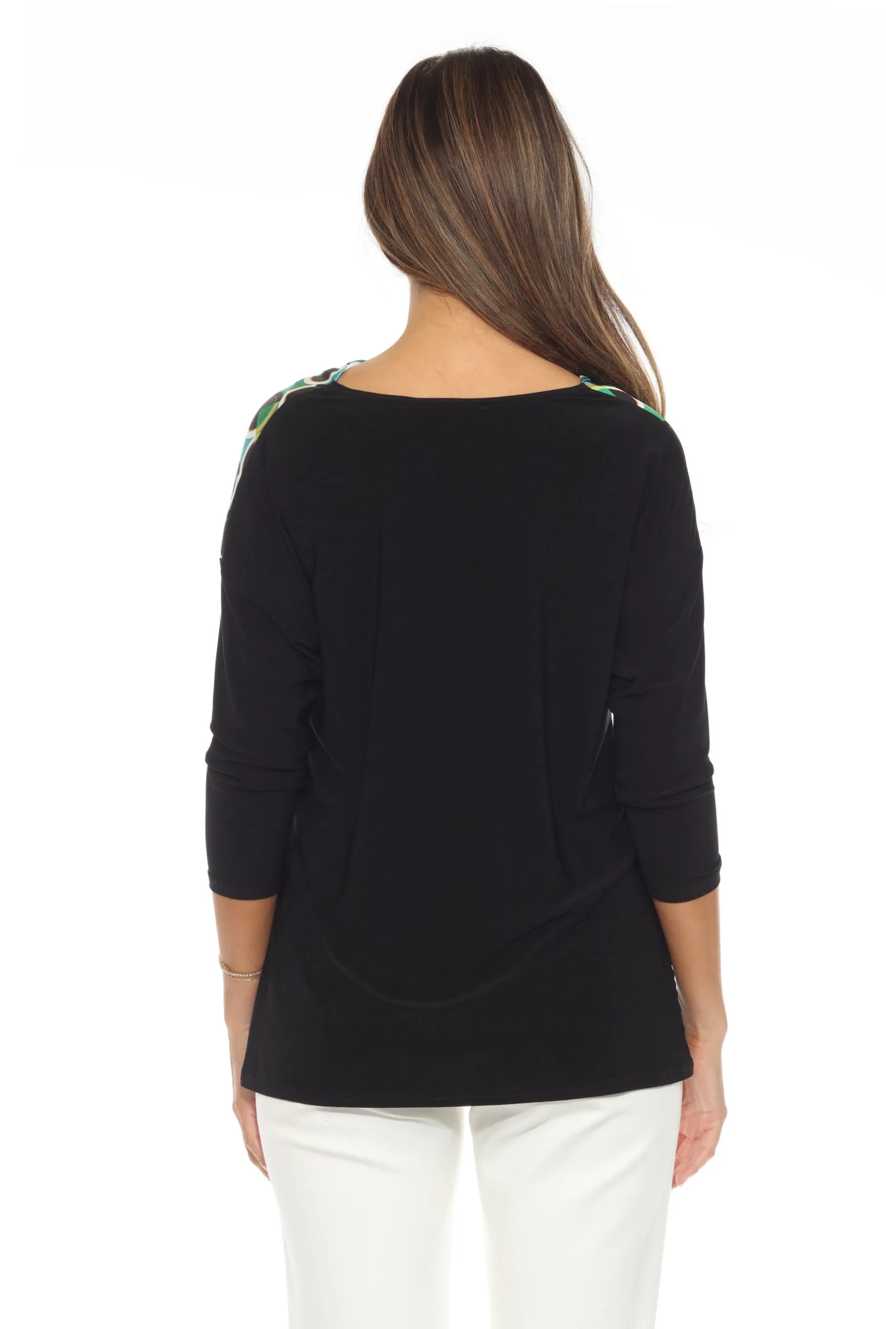 Joseph Ribkoff Black/Multi Retro Geometric Cowl Neck Top 243311
