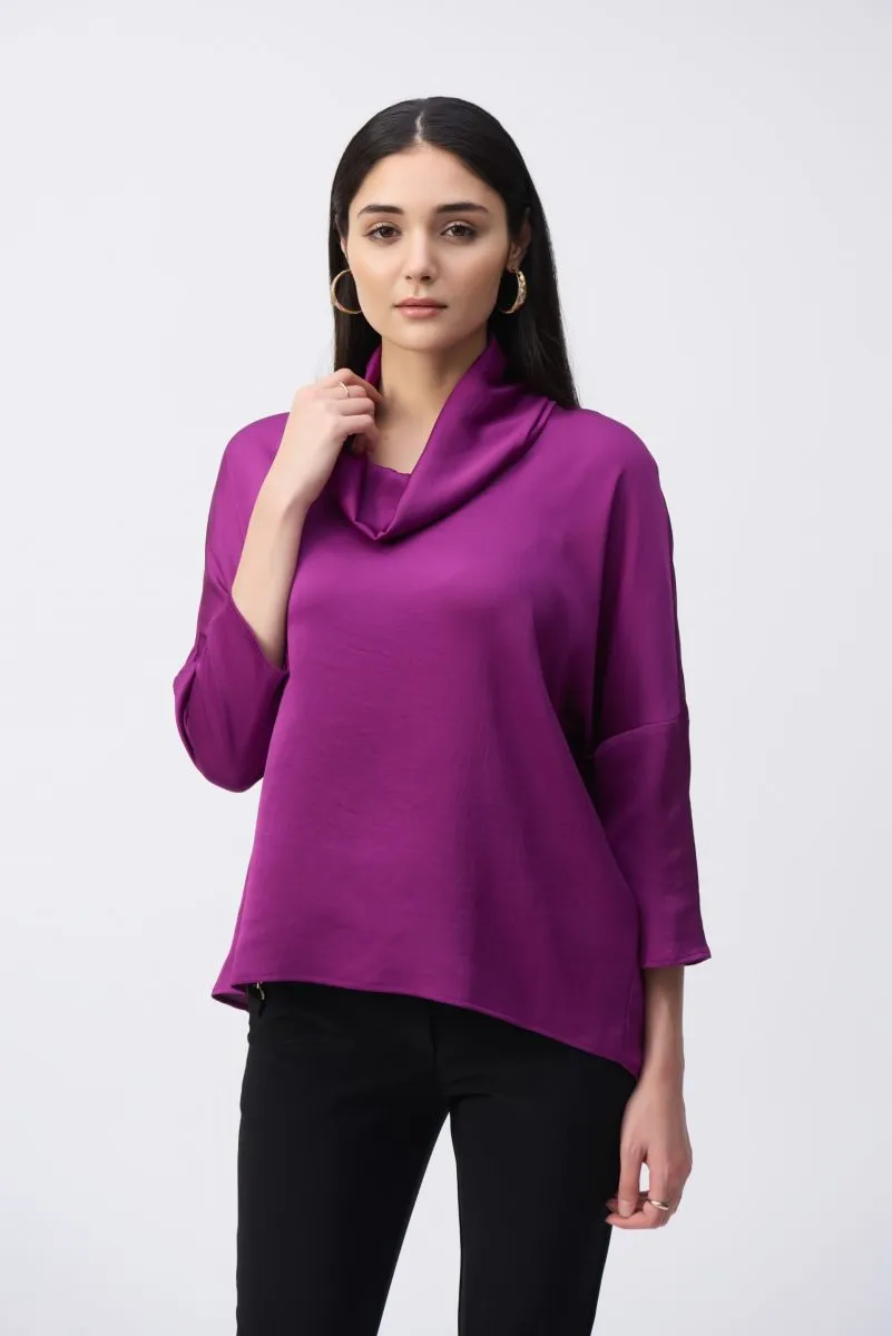 Joseph Ribkoff Cowl Neck 3/4 Sleeve Silky Hi-Low Top 243189