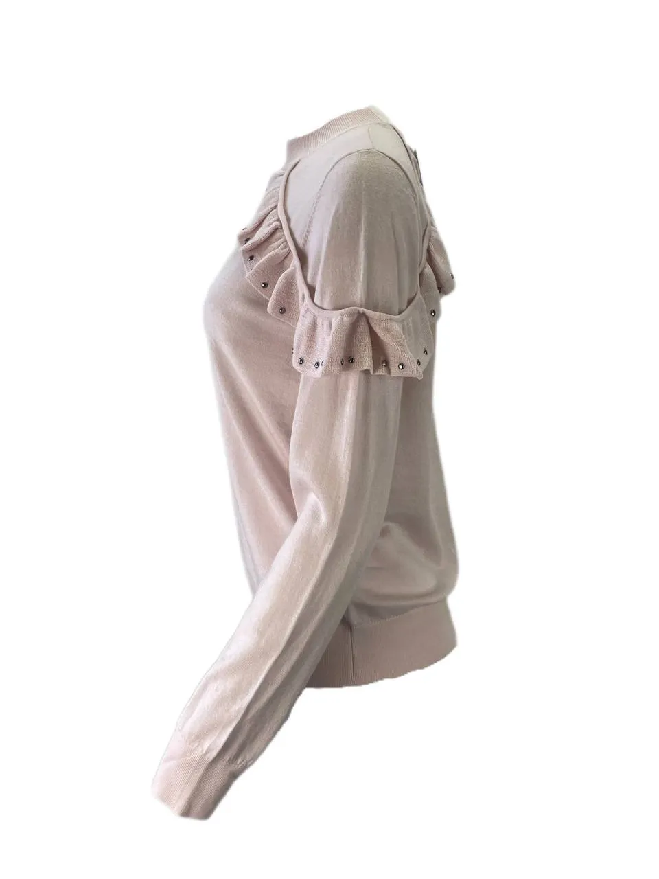 KATE SPADE Women's Rosedew So Foxy Ruffle Studded Wool Sweater NWT