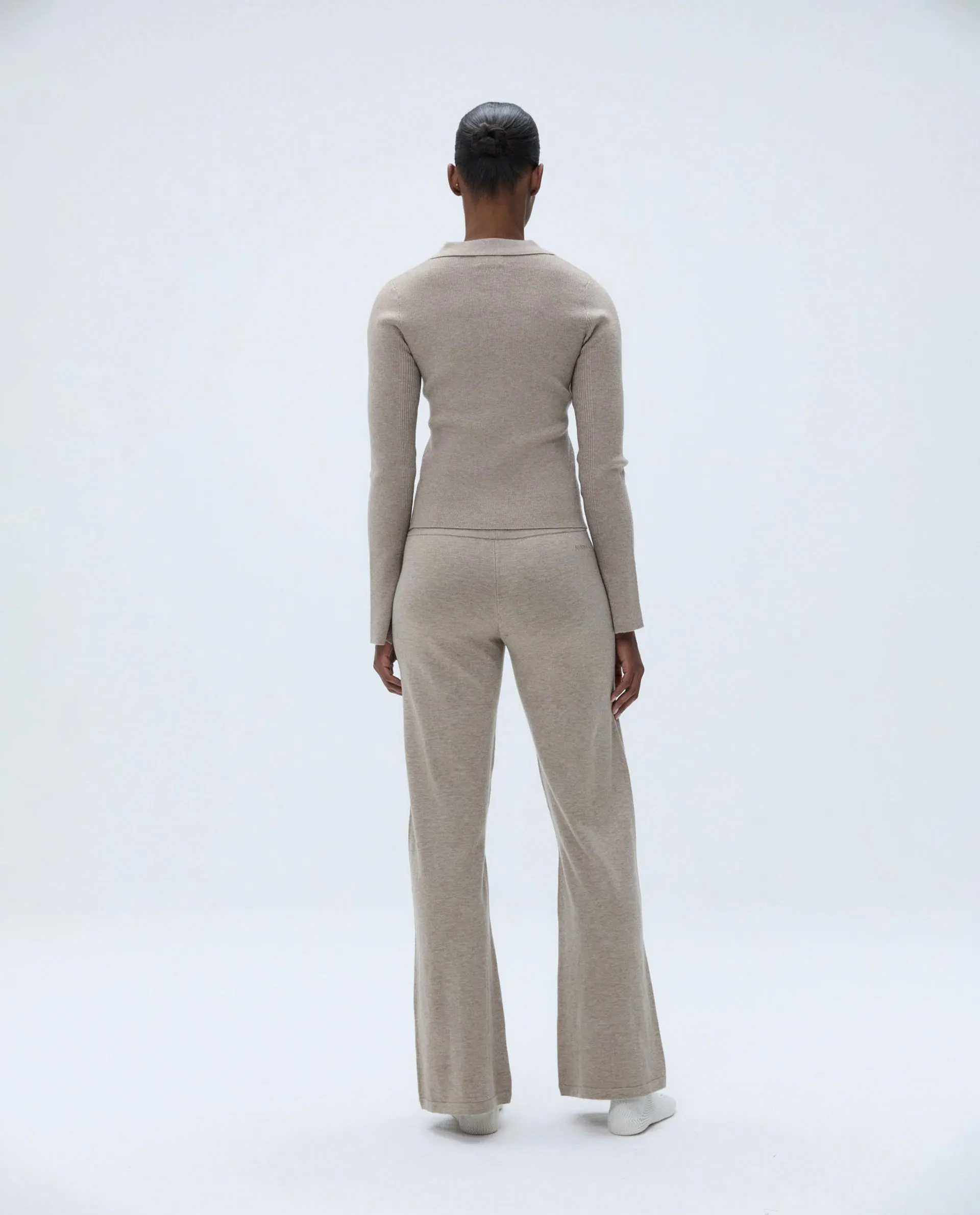 Knit Long Sleeve Button Up Top - Sand