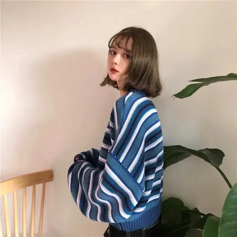 Knitted Sweater with Dropped Shoulders and Mock Neck Style