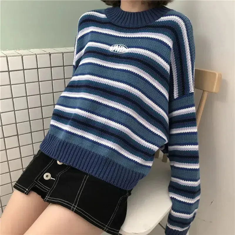 Knitted Sweater with Dropped Shoulders and Mock Neck Style