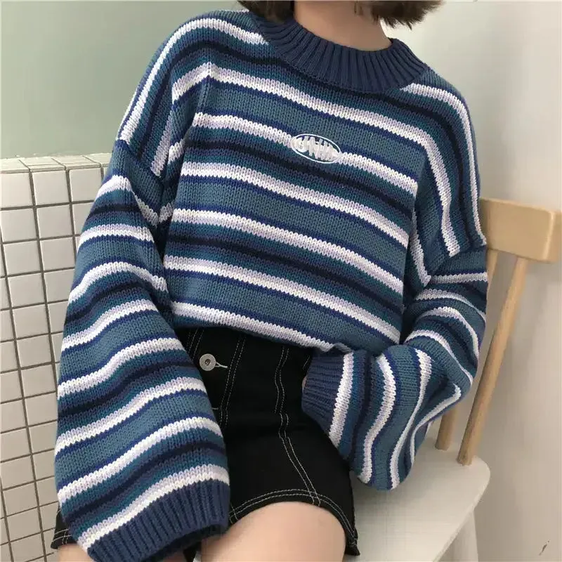 Knitted Sweater with Dropped Shoulders and Mock Neck Style