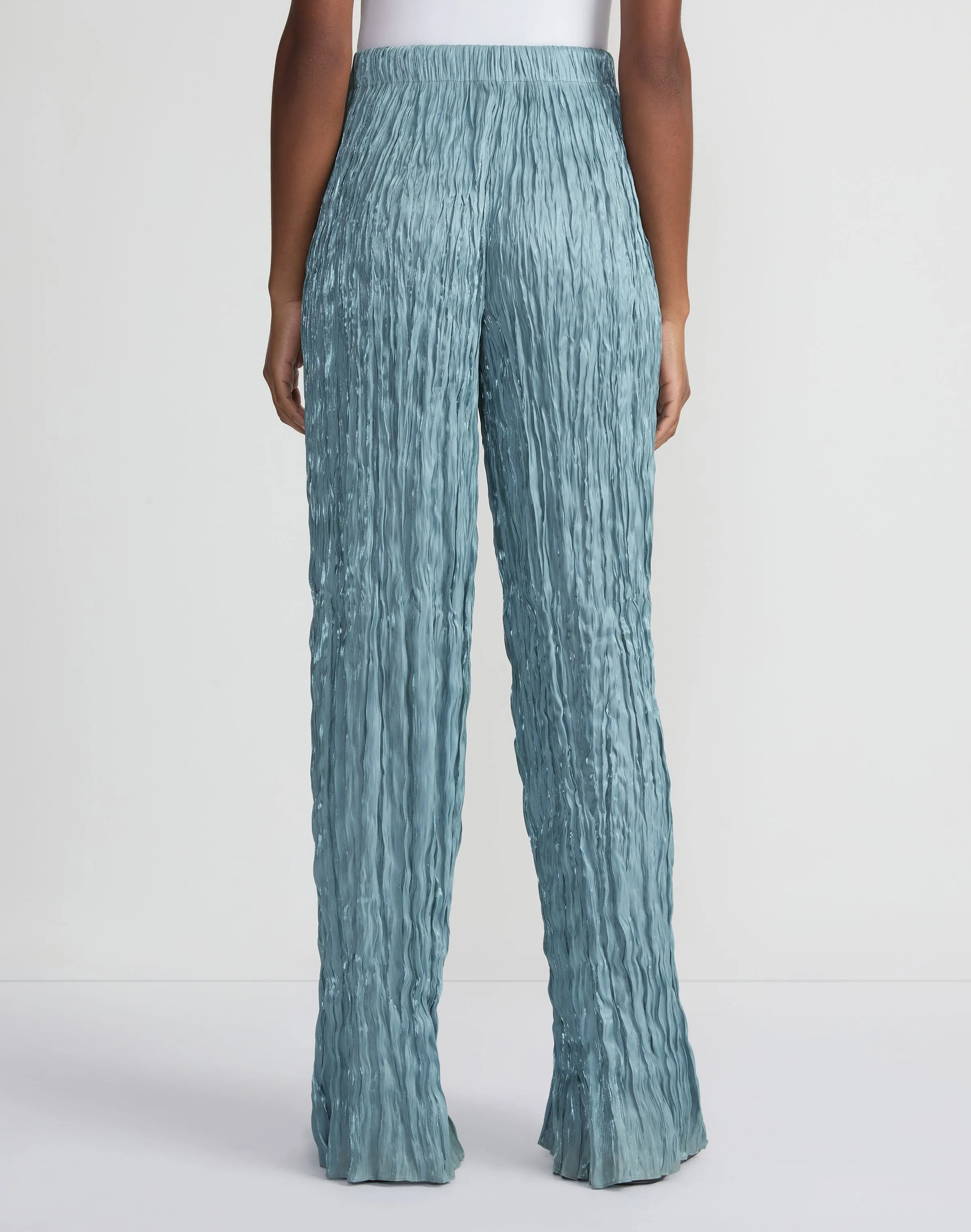 Lafayette 148 Plissé Parkside Pant in Lagoon Green