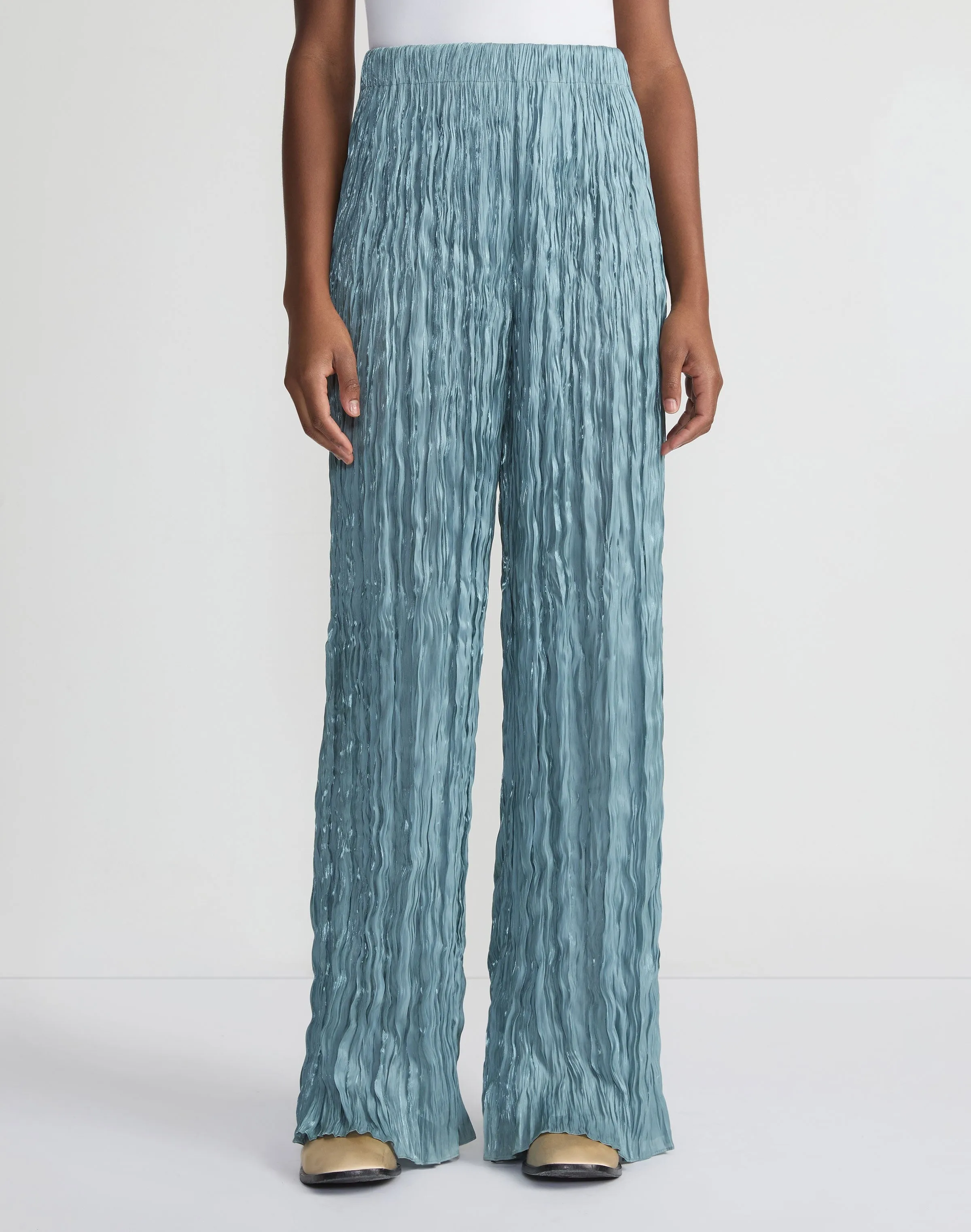 Lafayette 148 Plissé Parkside Pant in Lagoon Green