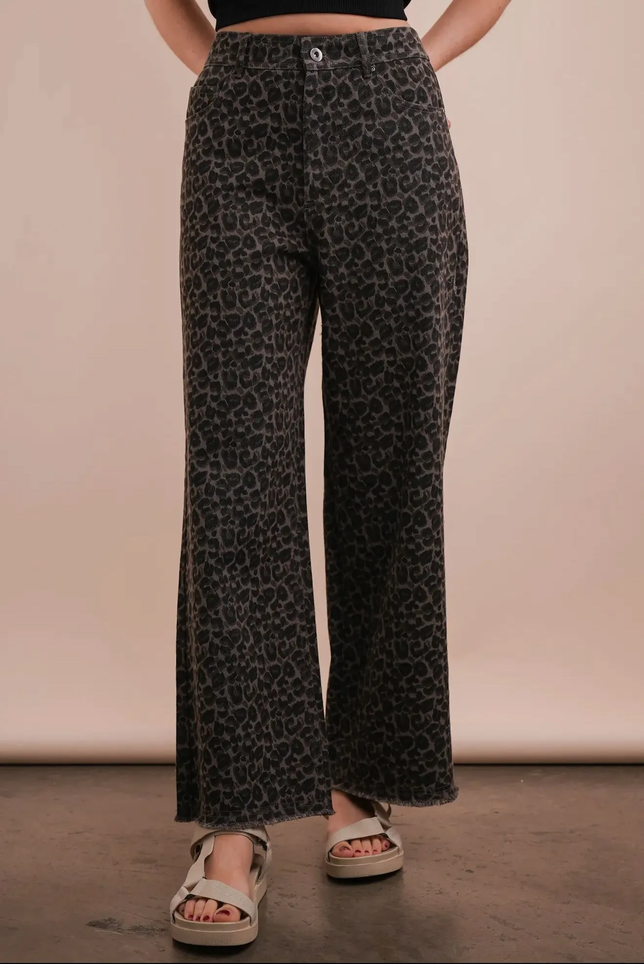 Leopard Printed Straight Pants in MOCHA