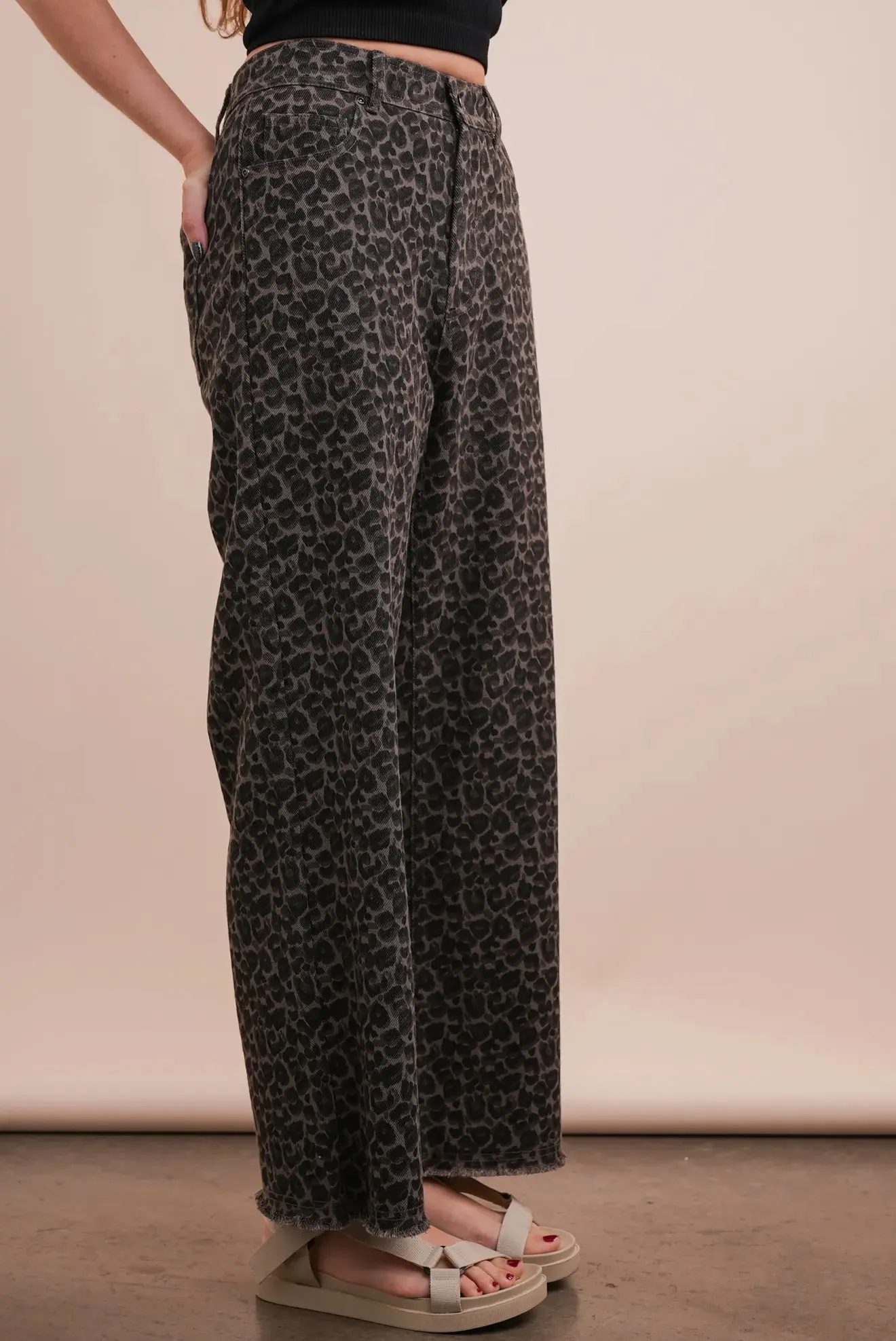Leopard Printed Straight Pants in MOCHA