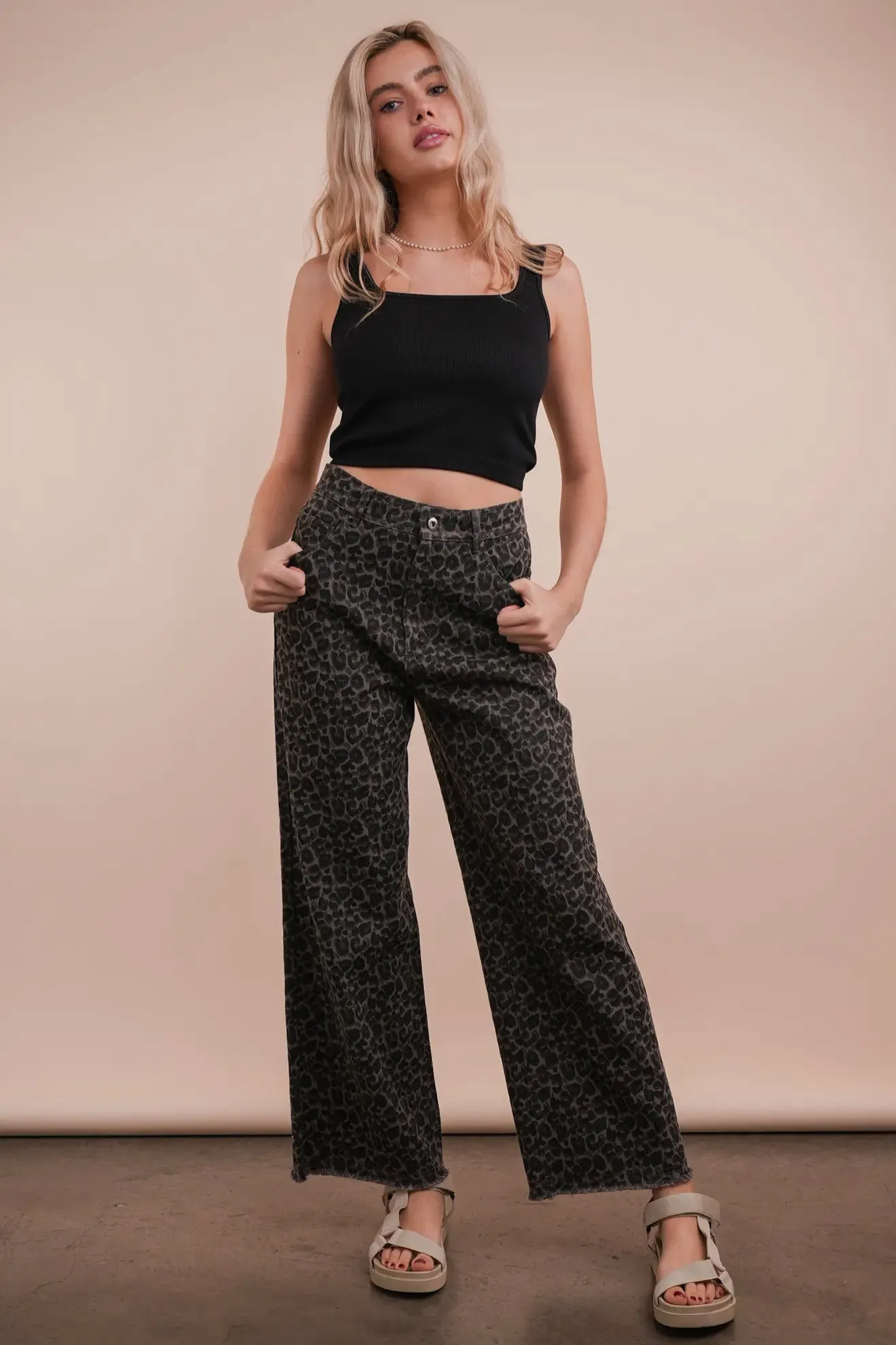Leopard Printed Straight Pants in MOCHA