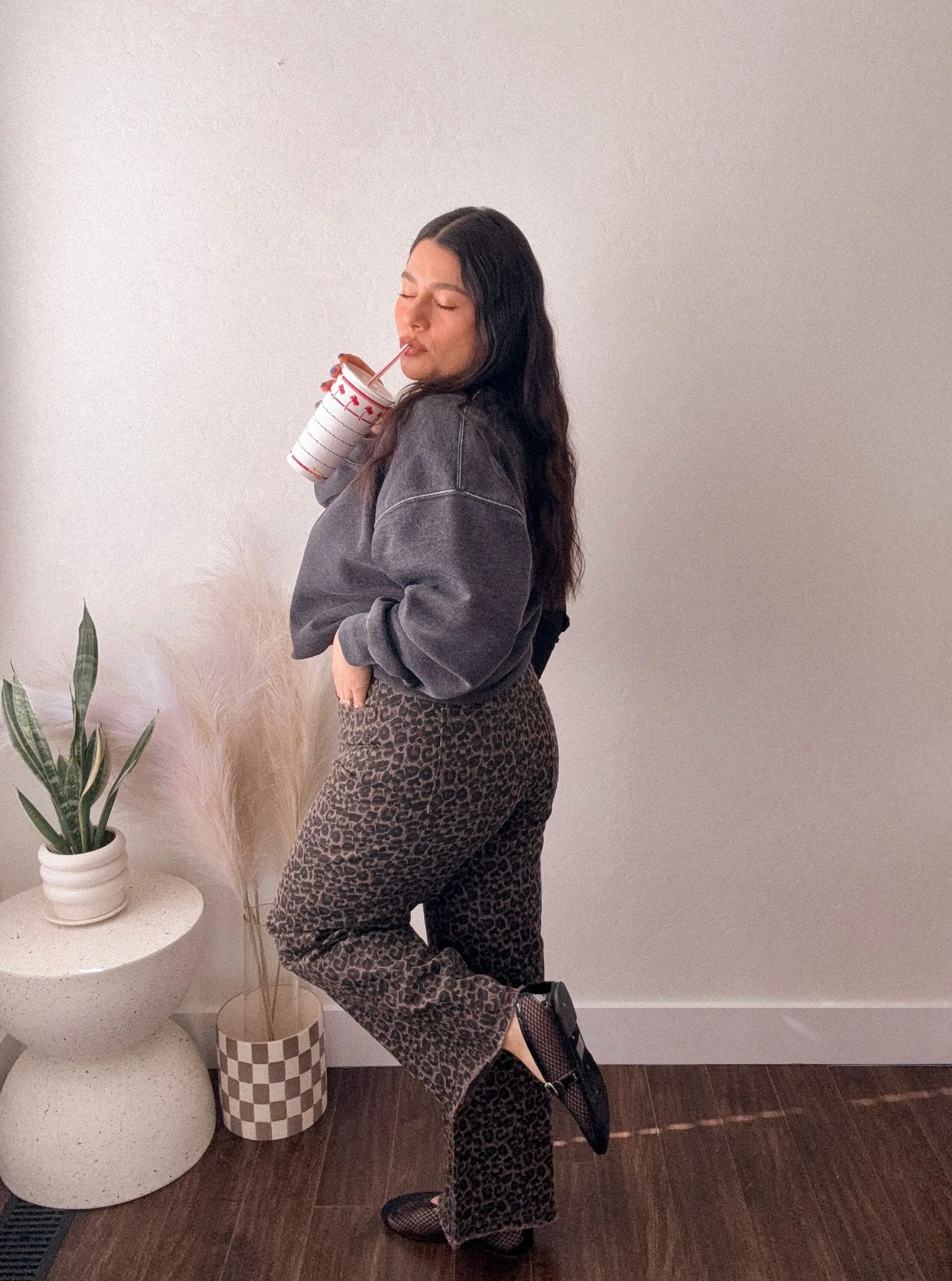 Leopard Printed Straight Pants in MOCHA