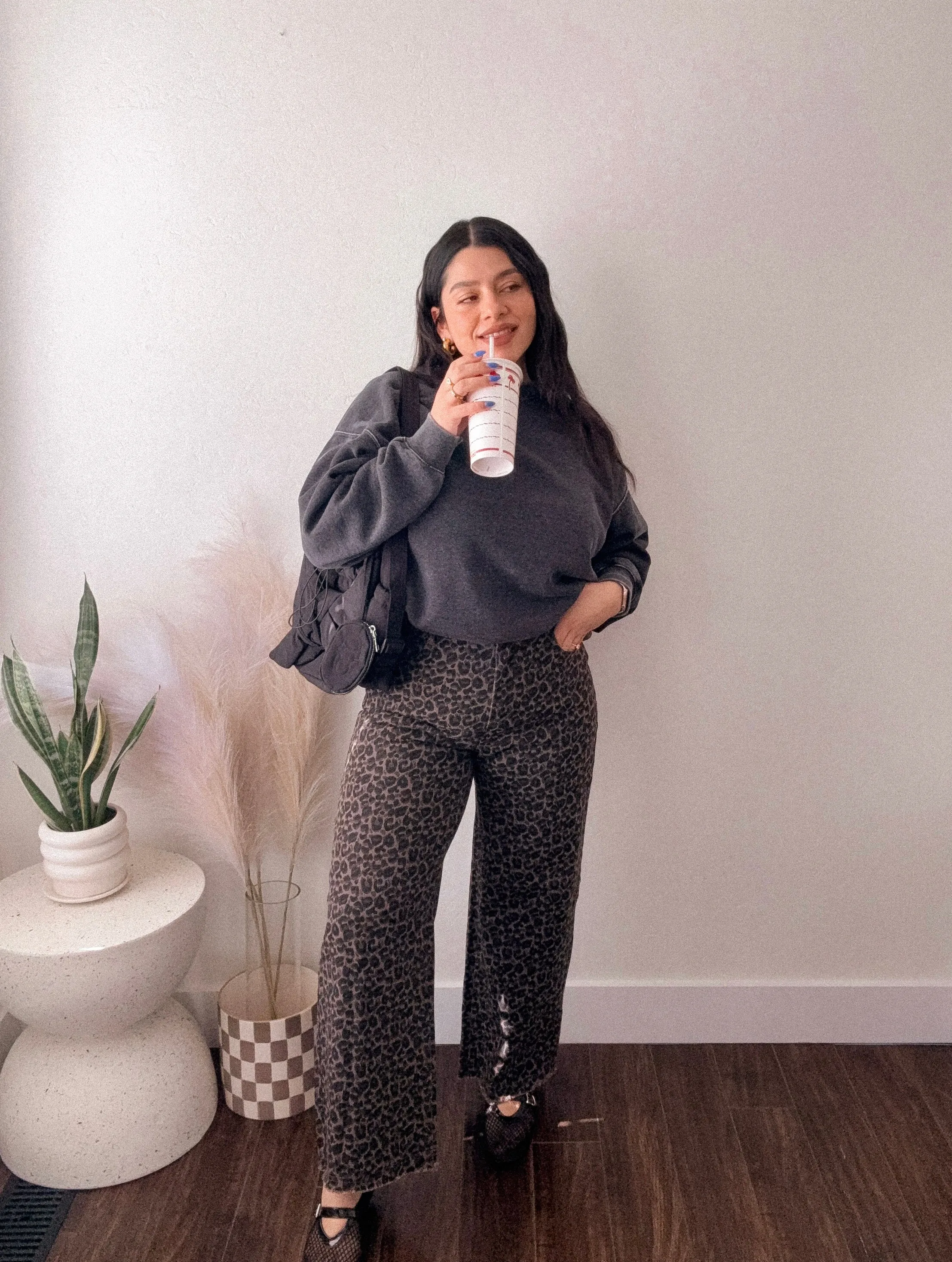 Leopard Printed Straight Pants in MOCHA