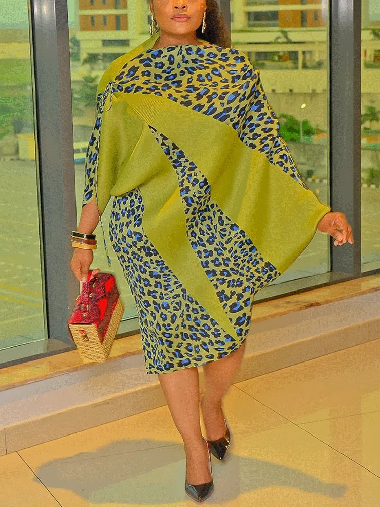 Leopard Shirt Loose Midi Dress