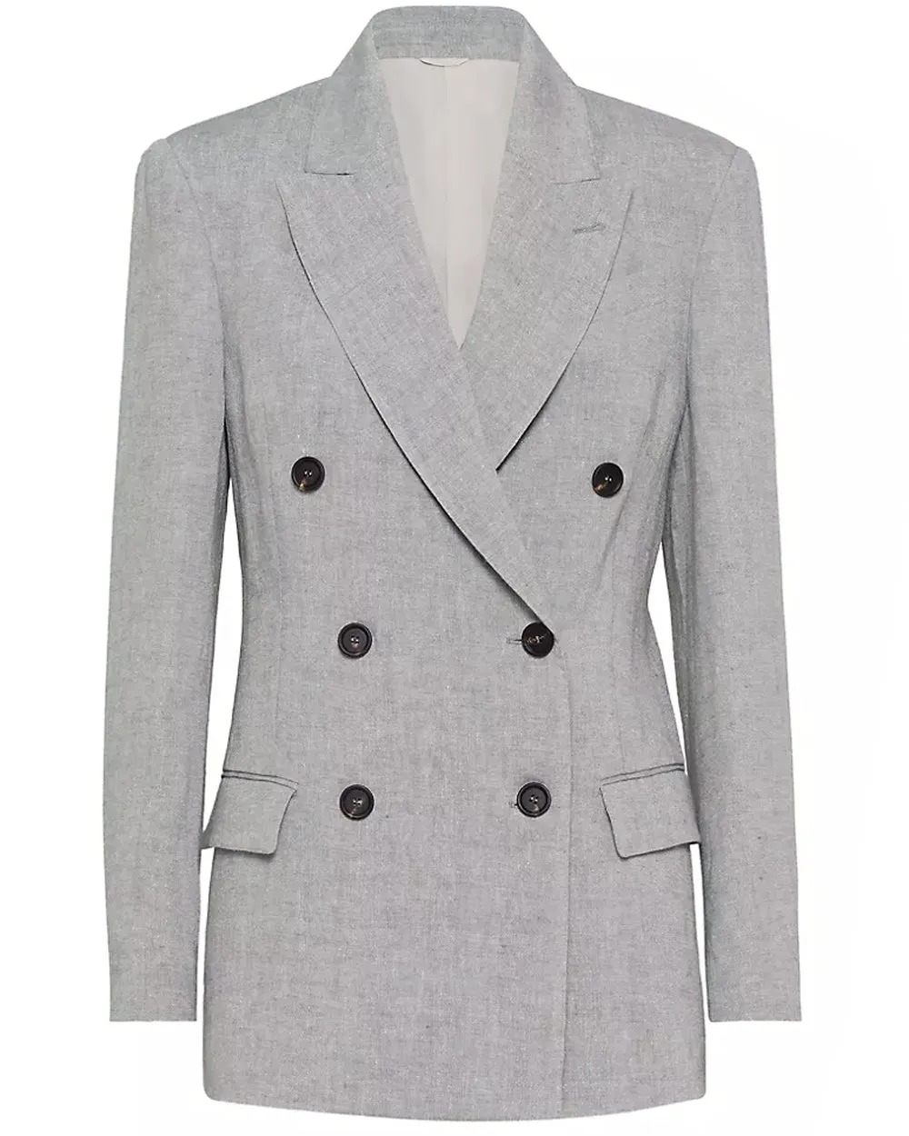 Light Grey Sparkling Canvas Double Breasted Blazer